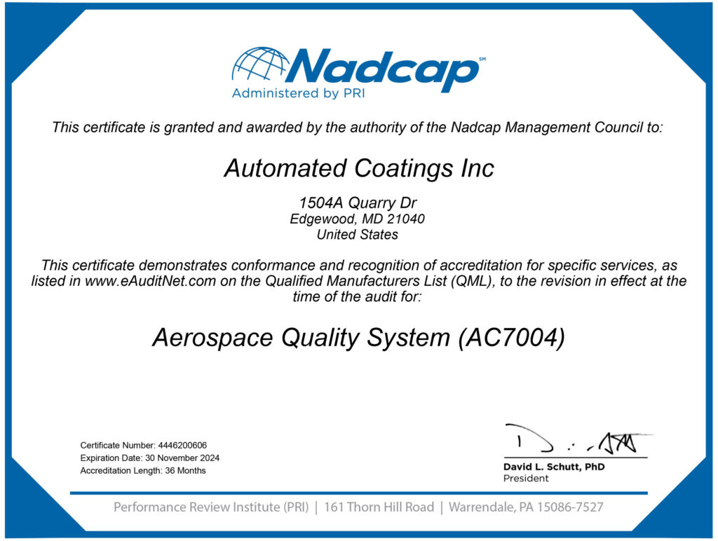Quality Accreditations – Automated Coatings, Inc.